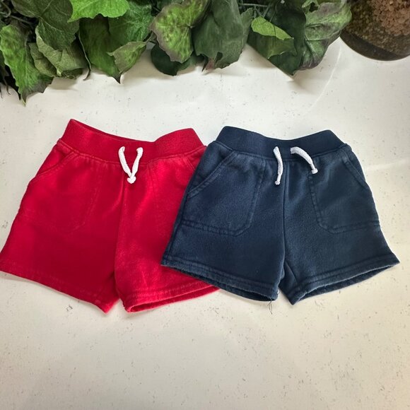 Garanimals Baby Shorts 2-Pack Red & Navy 12M Cotton Blend With Drawstring & Pock - Picture 1 of 6